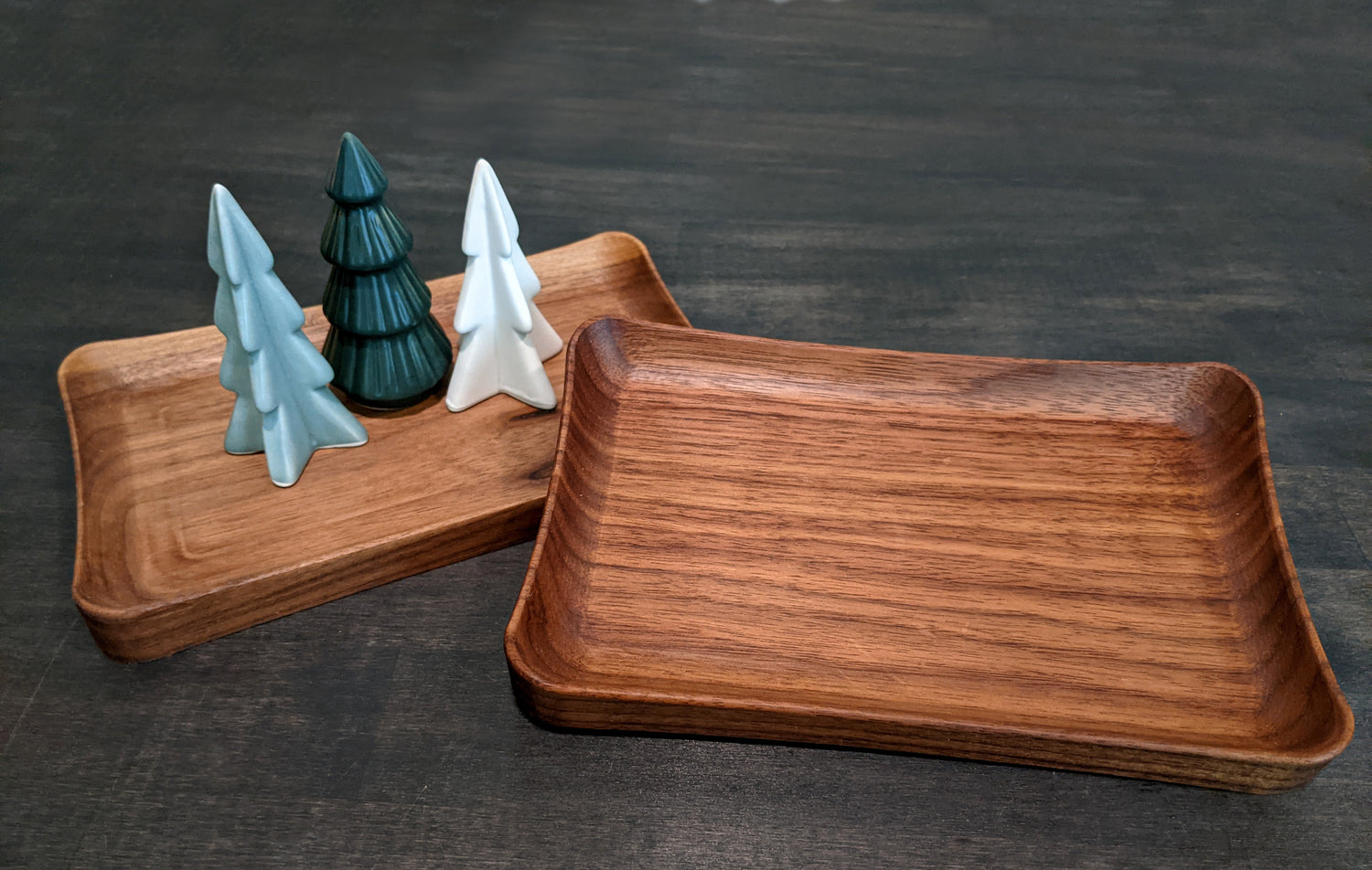 walnut wood valet trays with tree ornaments