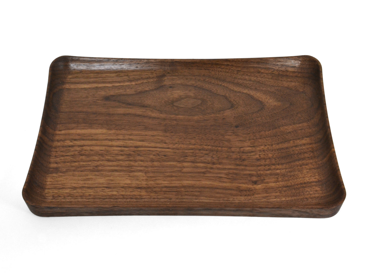 modern design dark walnut valet tray with curved edges
