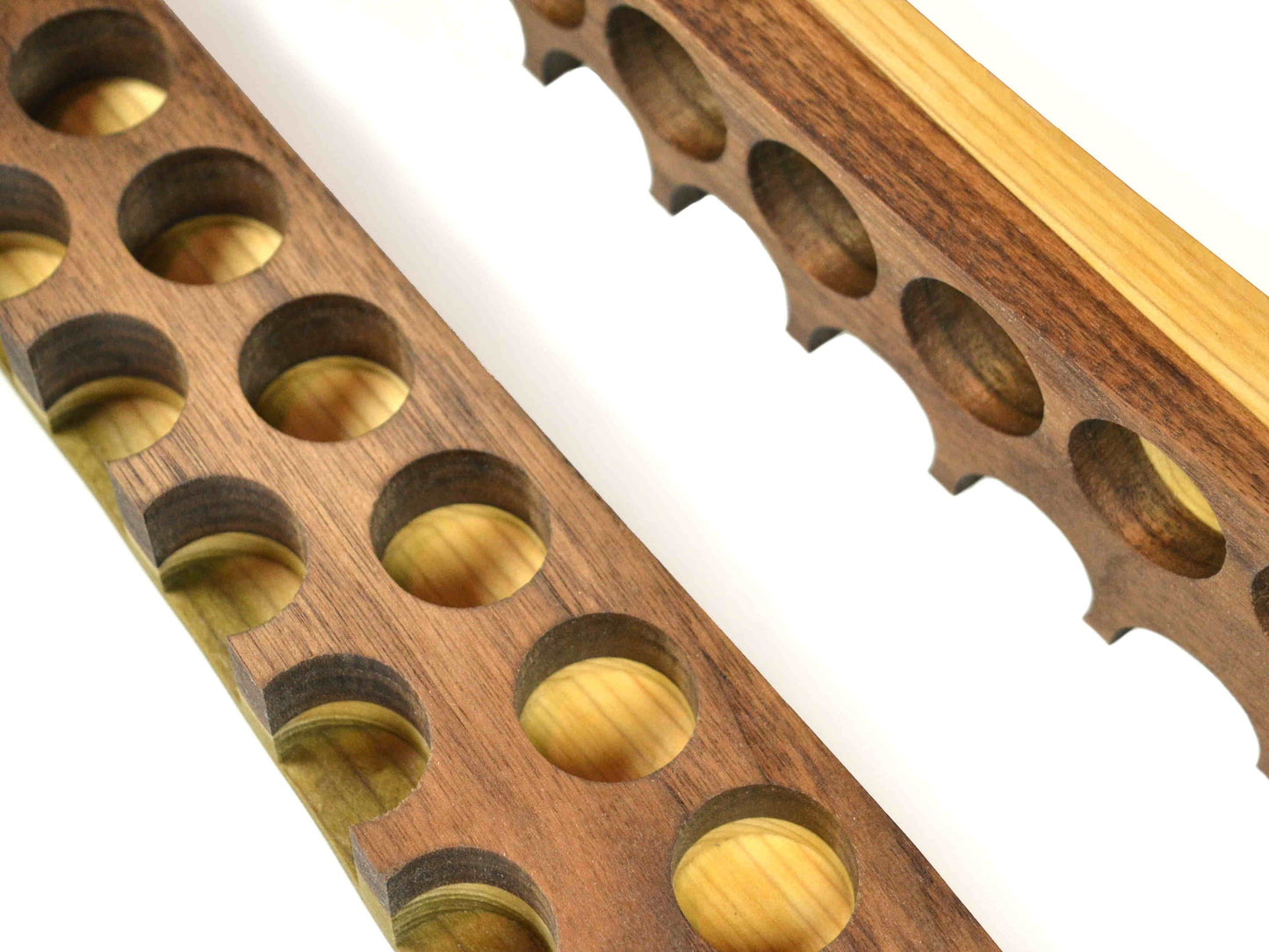 walnut wood and poplar wood pocketed essential oil bottle display holders