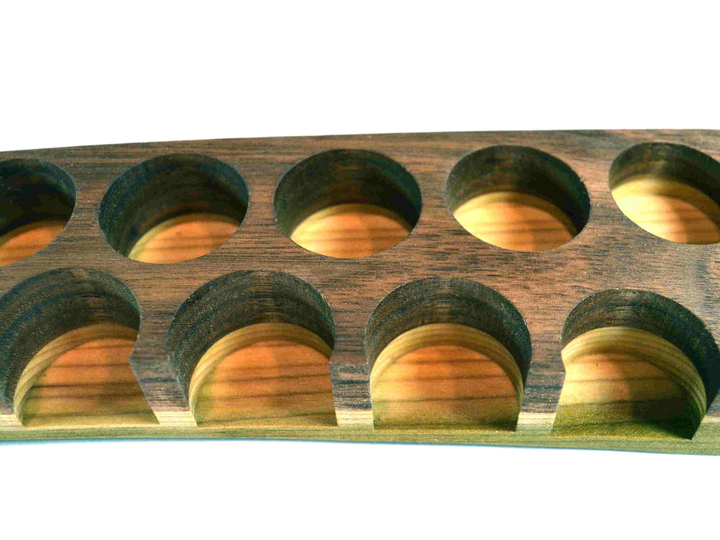 walnut wood pocketed oil bottle display holder