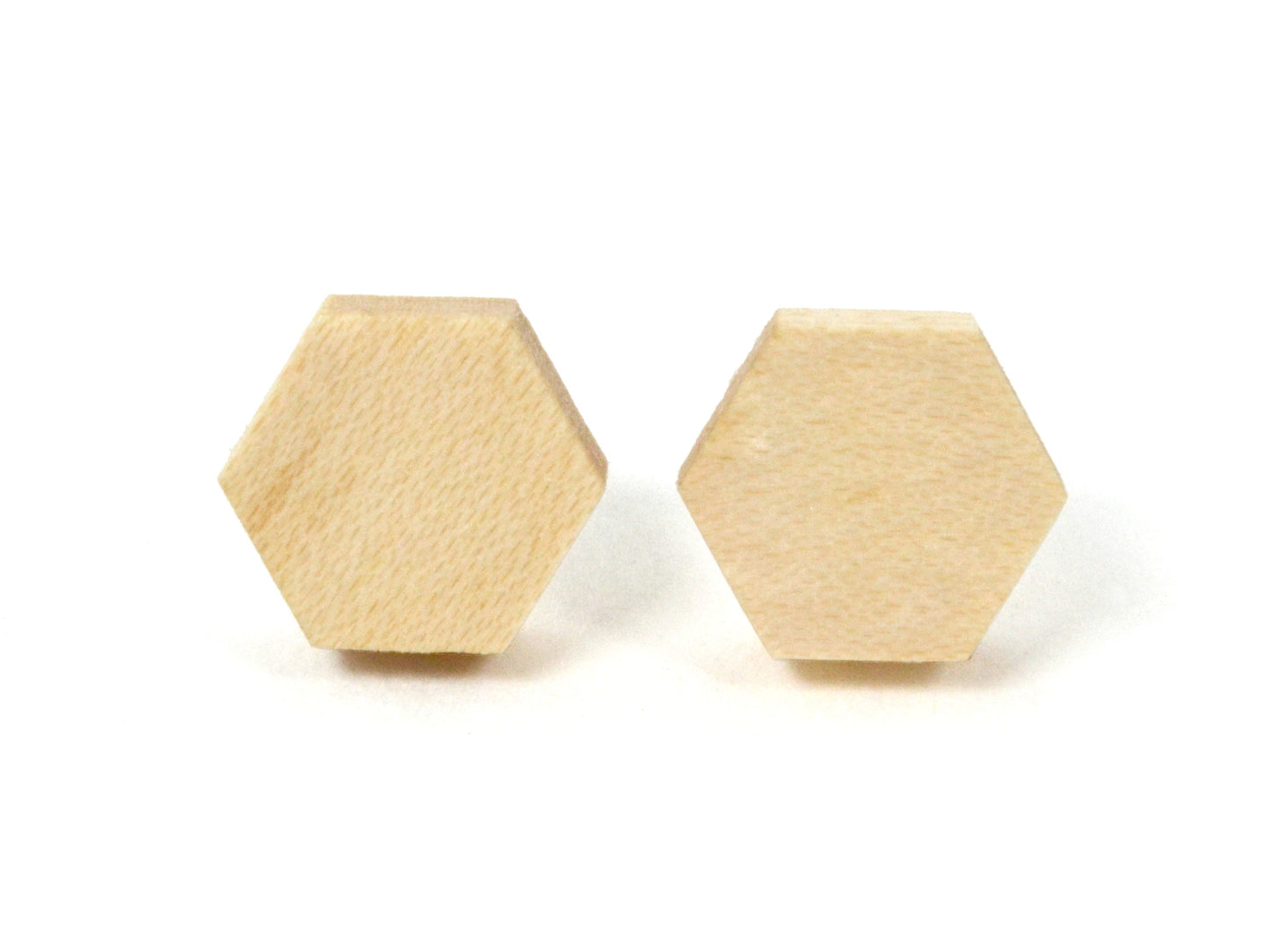 maple wood earrings, hexagon shaped studs