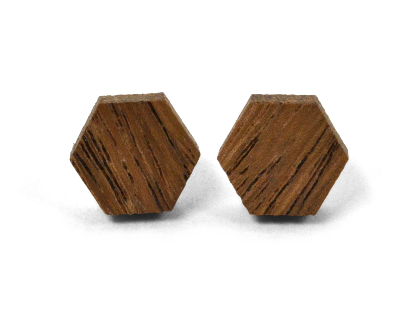 exotic monkeypod hexagon earring studs
