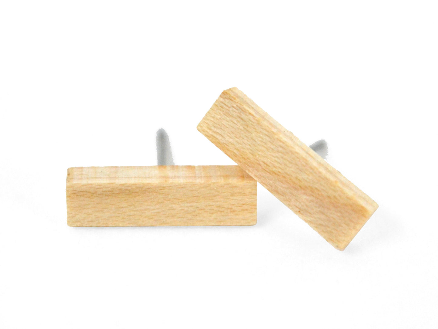light maple wood bar earrings, wooden stud earrings, straight bar stud earrings