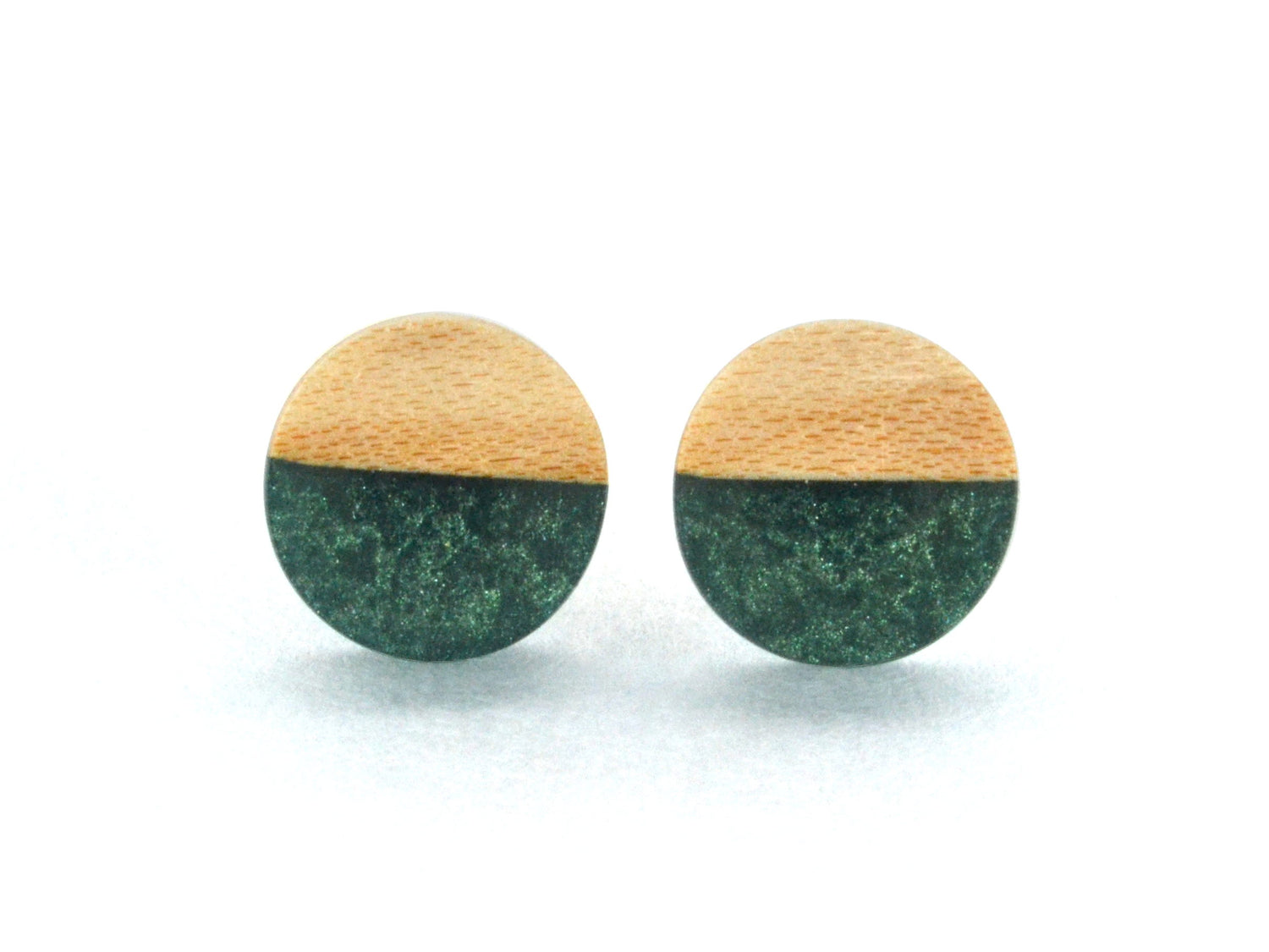 forest green walnut and epoxy stud earrings