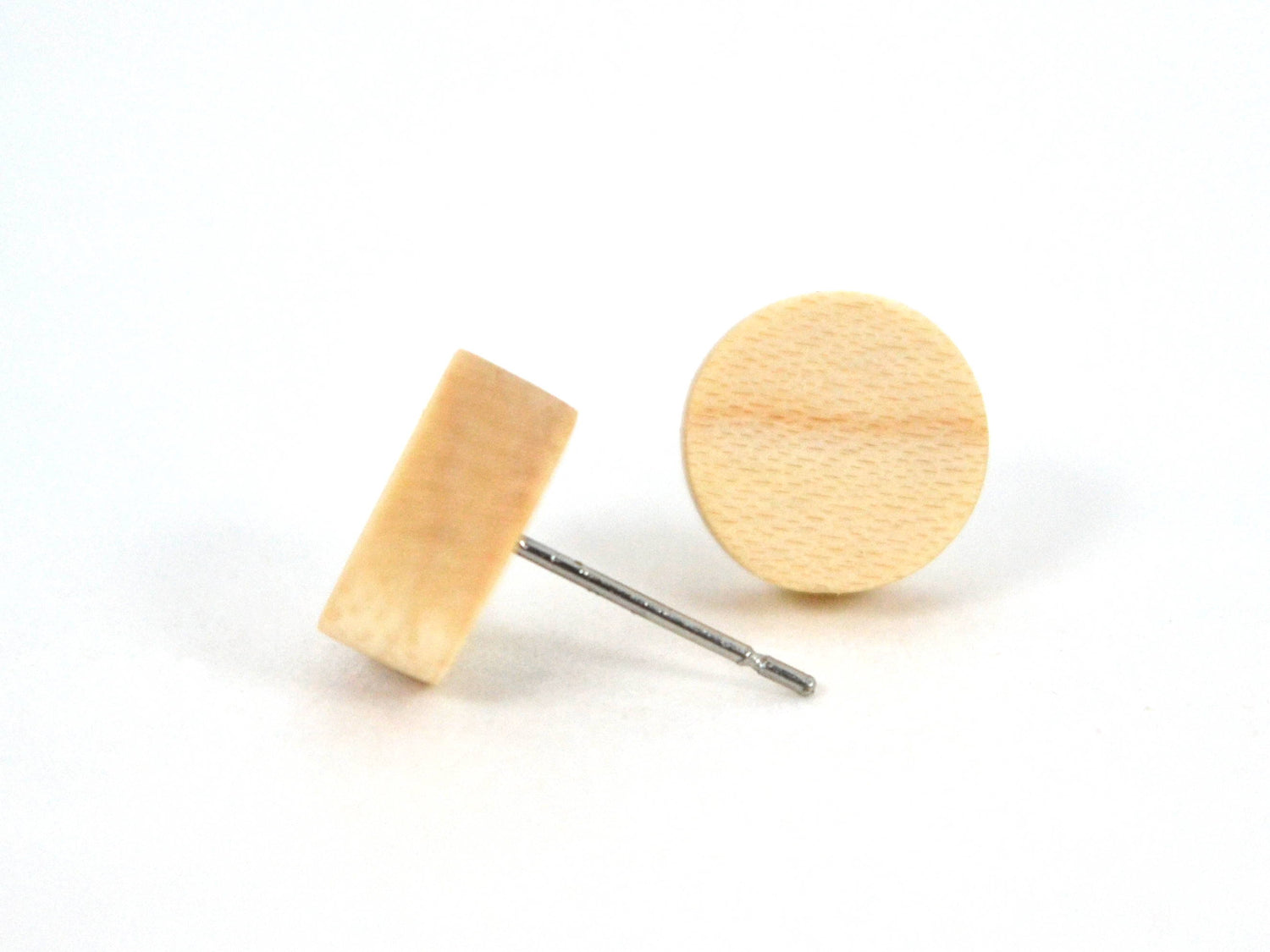 round white maple light wooden stud earrings