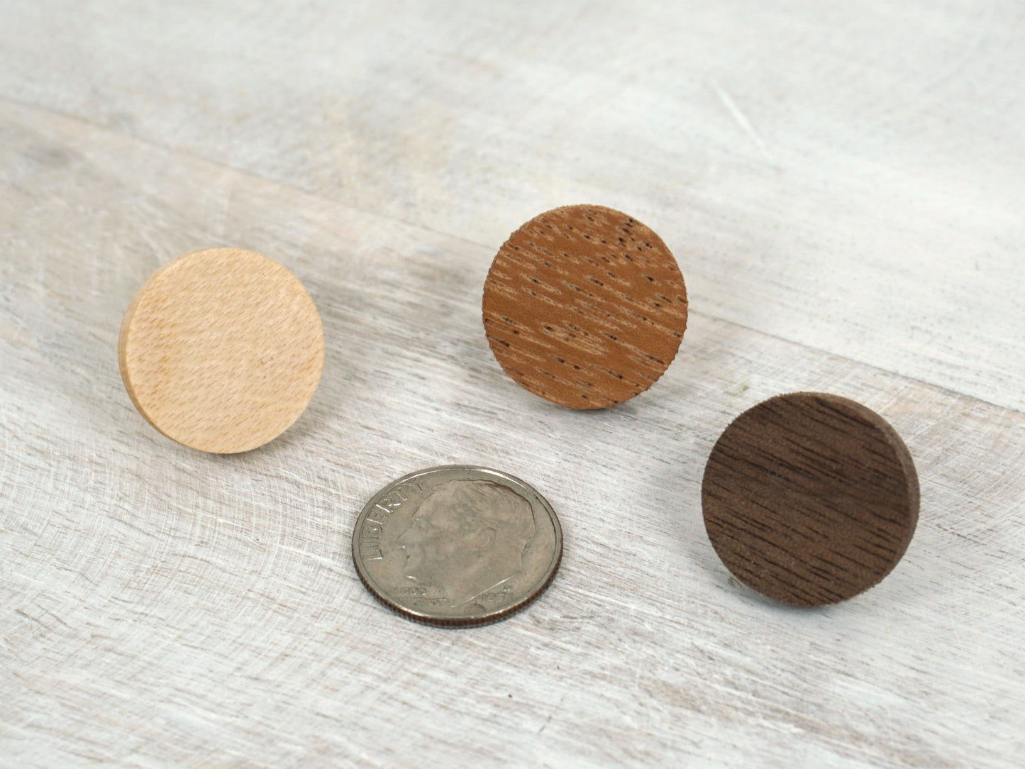 Dime sized natural wood stud earrings