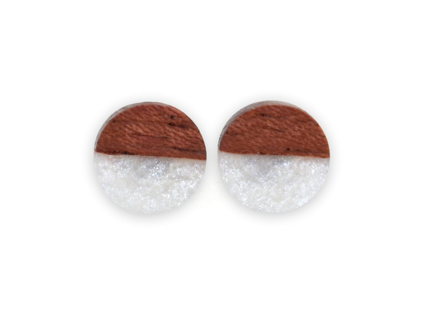 handmade snow white purpleheart wood epoxy resin earring studs