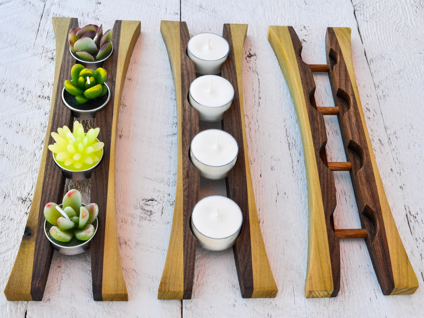 curvy modern wood tealight candle holders, assortment