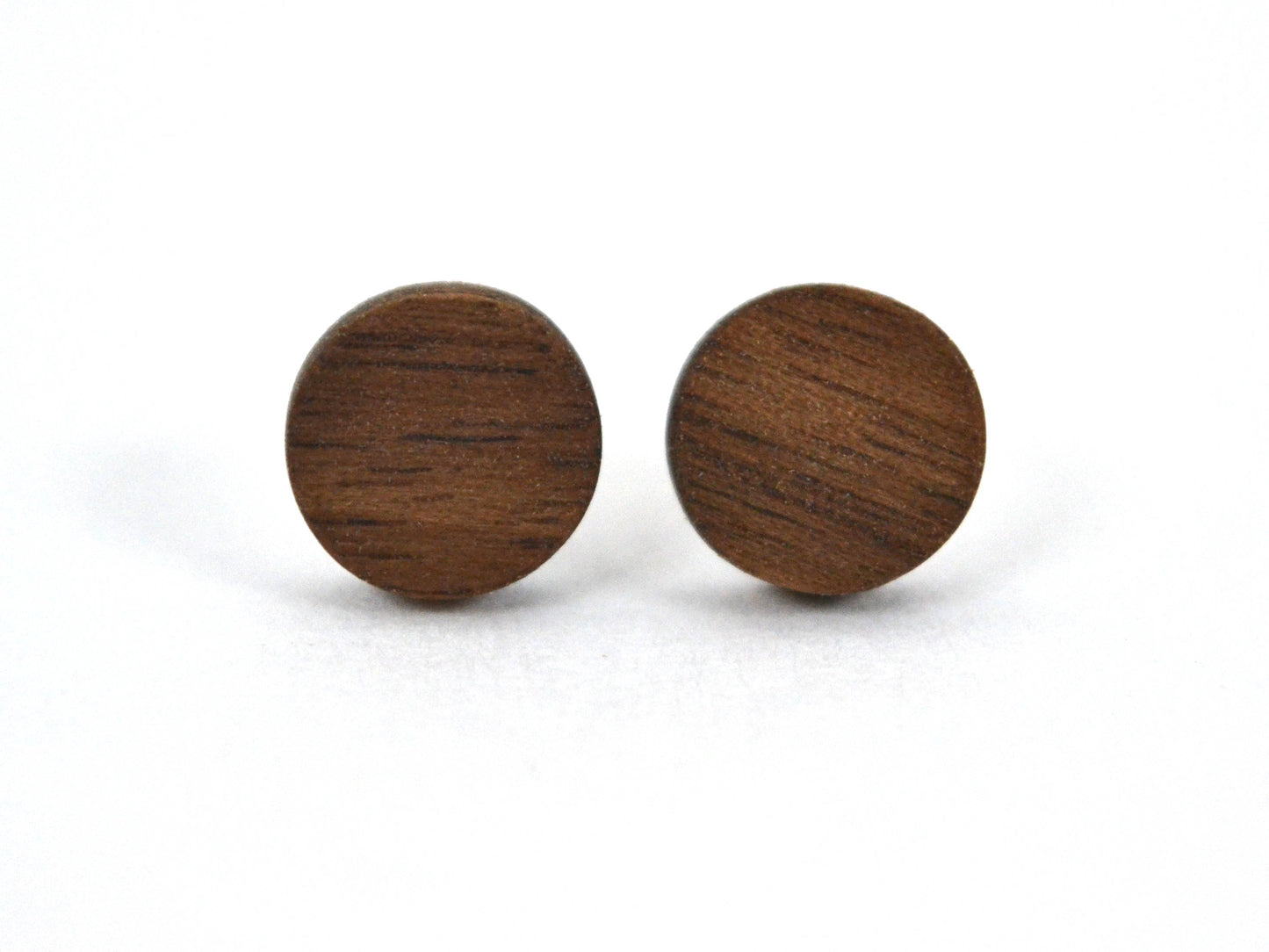 dark walnut round wooden stud earrings