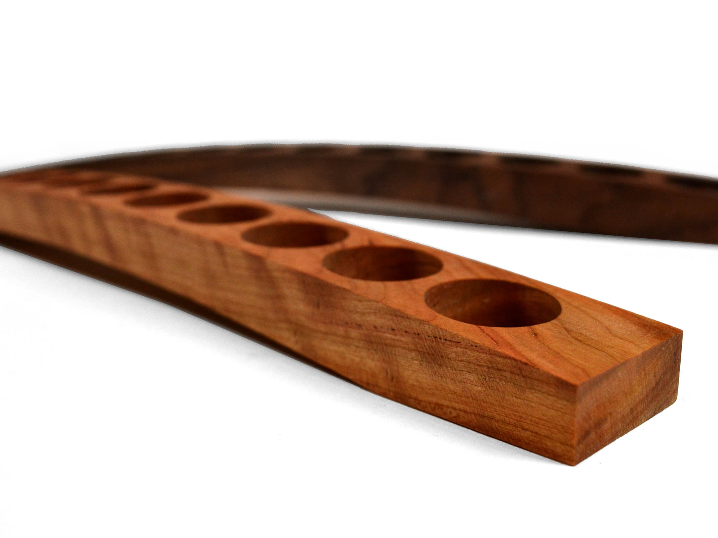 red cherry wood modern curved essential oils display rack