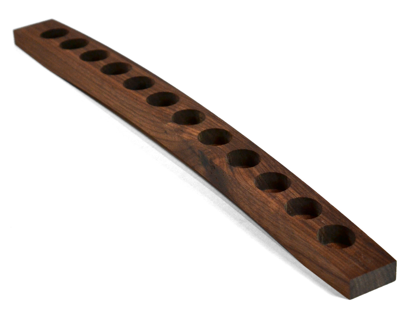 straight arched walnut wood essential oils holder for a dozen bottles