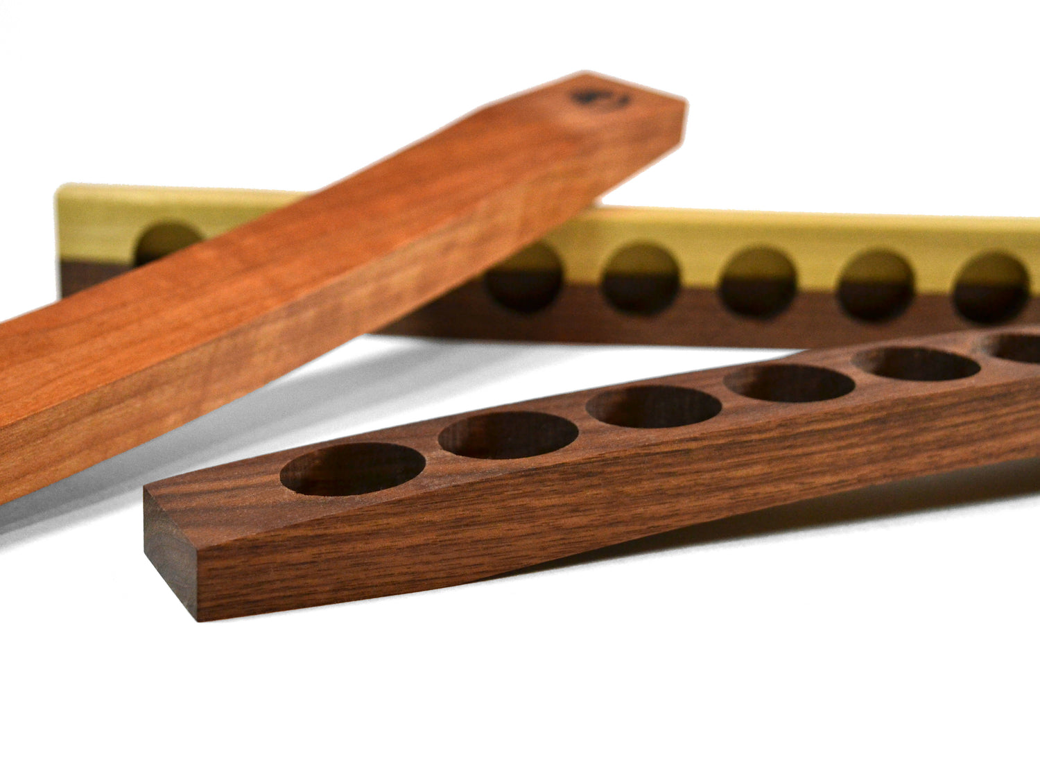 colorful curvy natural wood essential oils racks