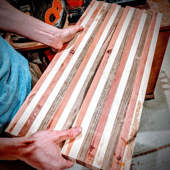glueup of multiple wood types cedar maple walnut