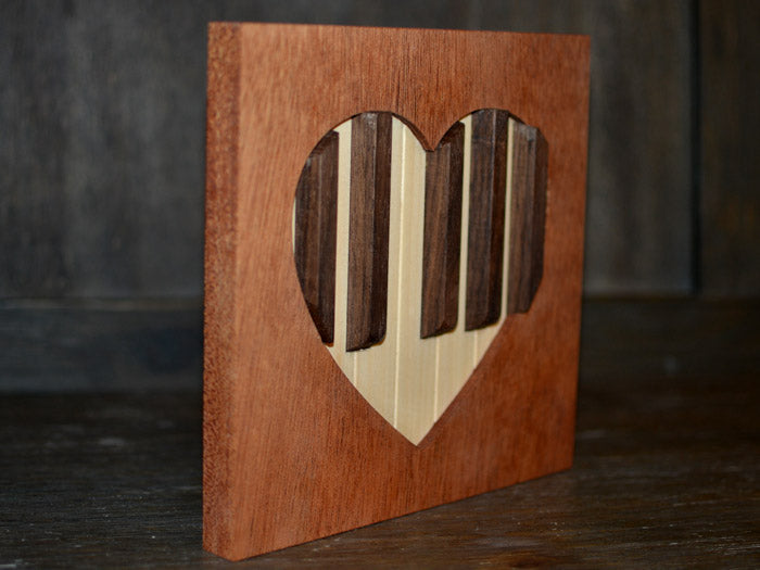 mahogany piano heart with keys decor