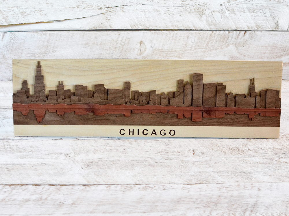wooden chicago skyline artwork and wall decor