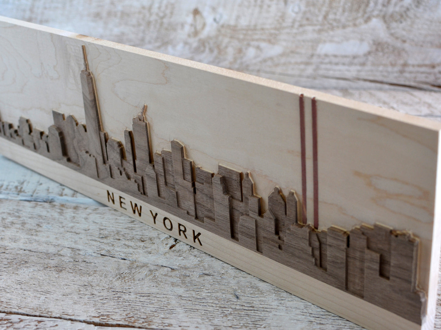 maple wood new york decor and wall hanging