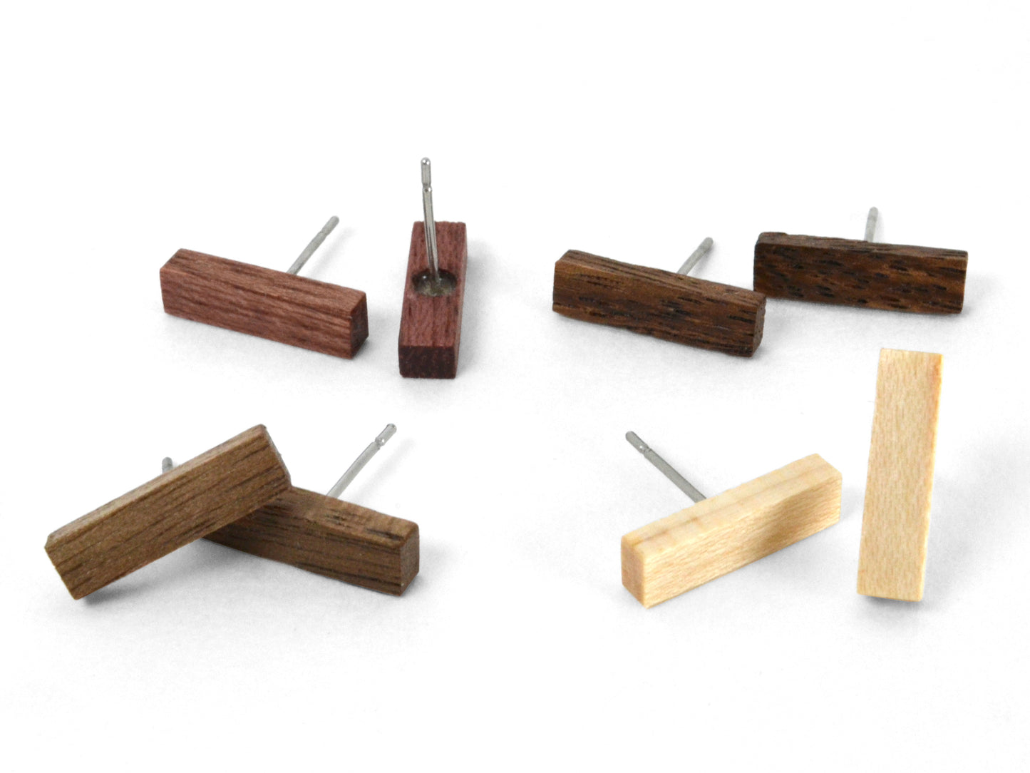 wooden bar stud earrings, organic modern bar earrings, lightweight wooden studs