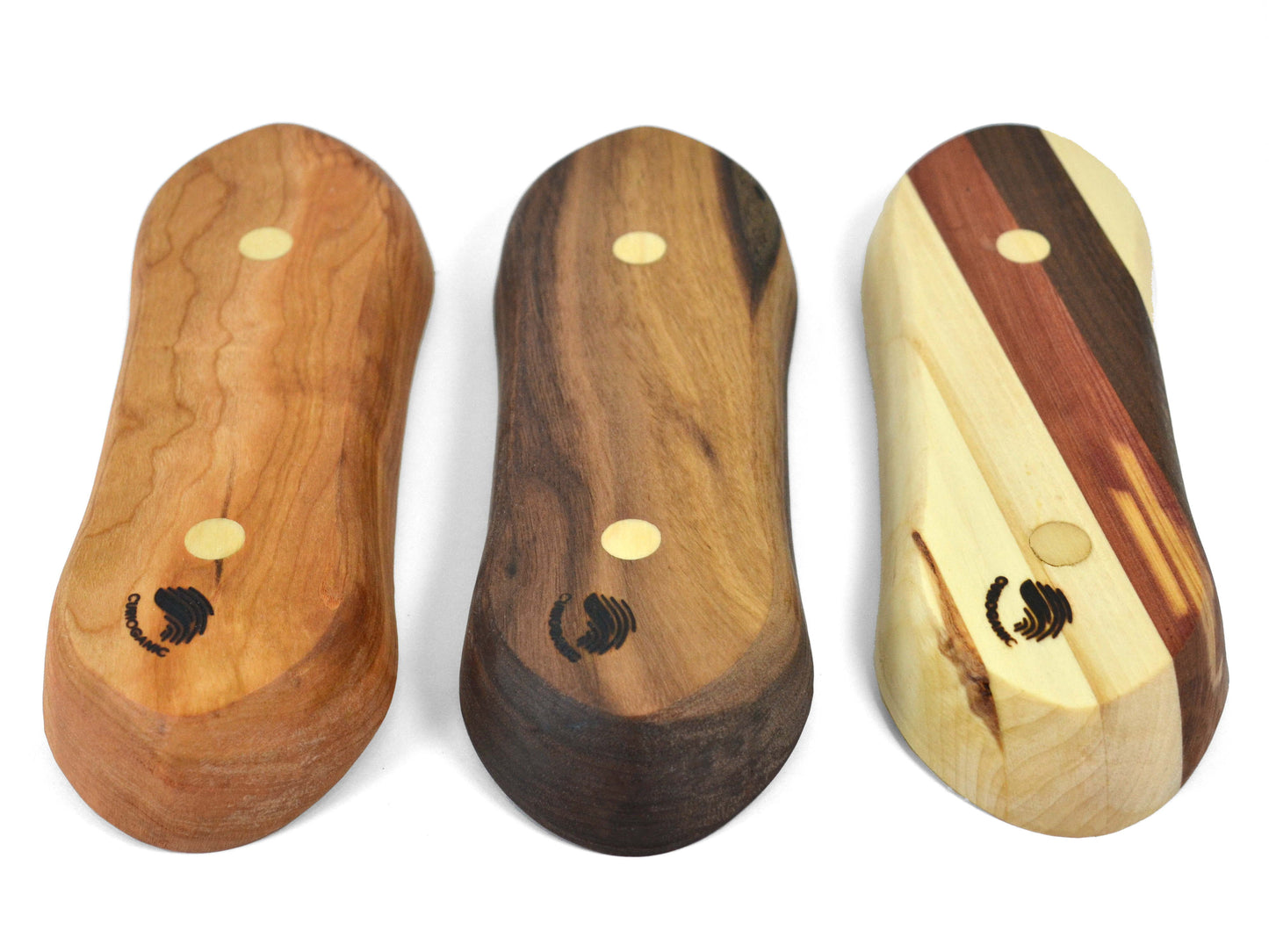 underside of natural wood grain essential oil holders