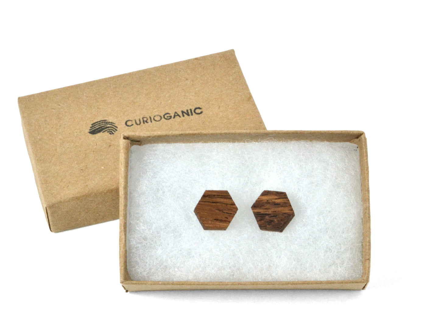 handmade monkeypod earrings in sustainable gift packaging, simple stud earrings