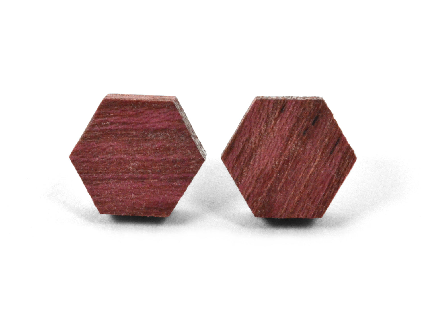 purpleheart hexagonal wood earring studs