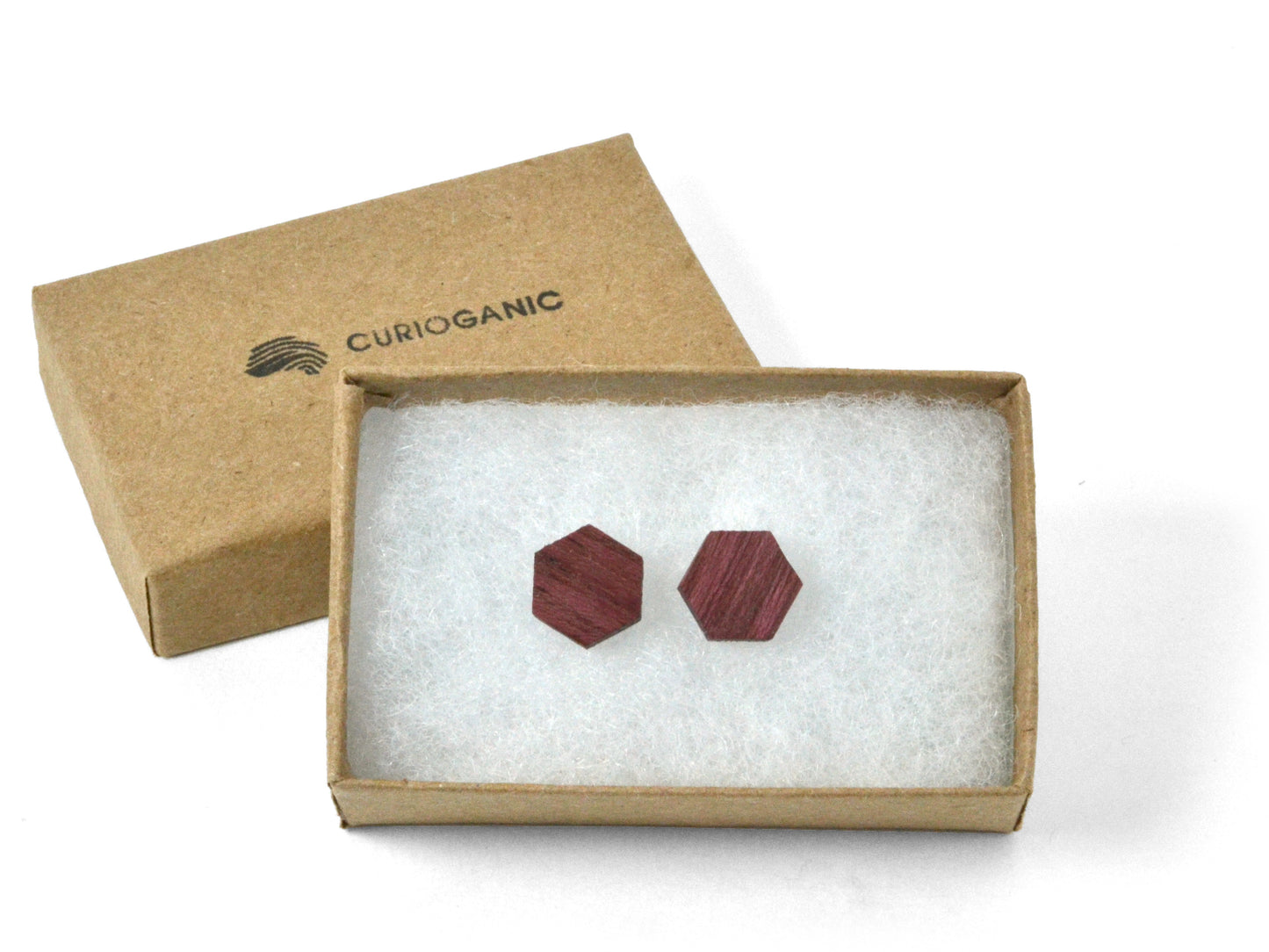 boxed set of purple wood earrings