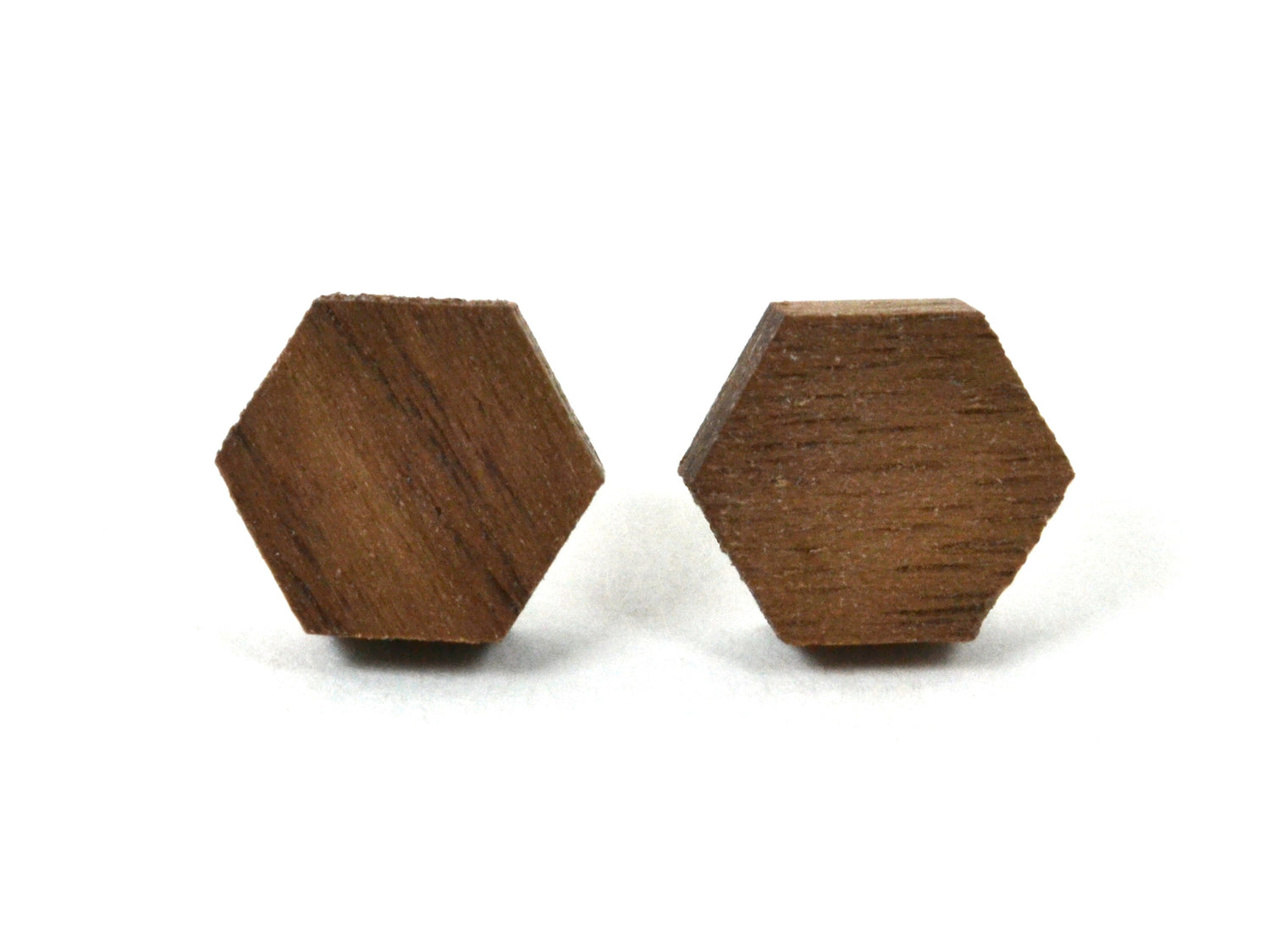 dark walnut hexagon earring studs, one pair