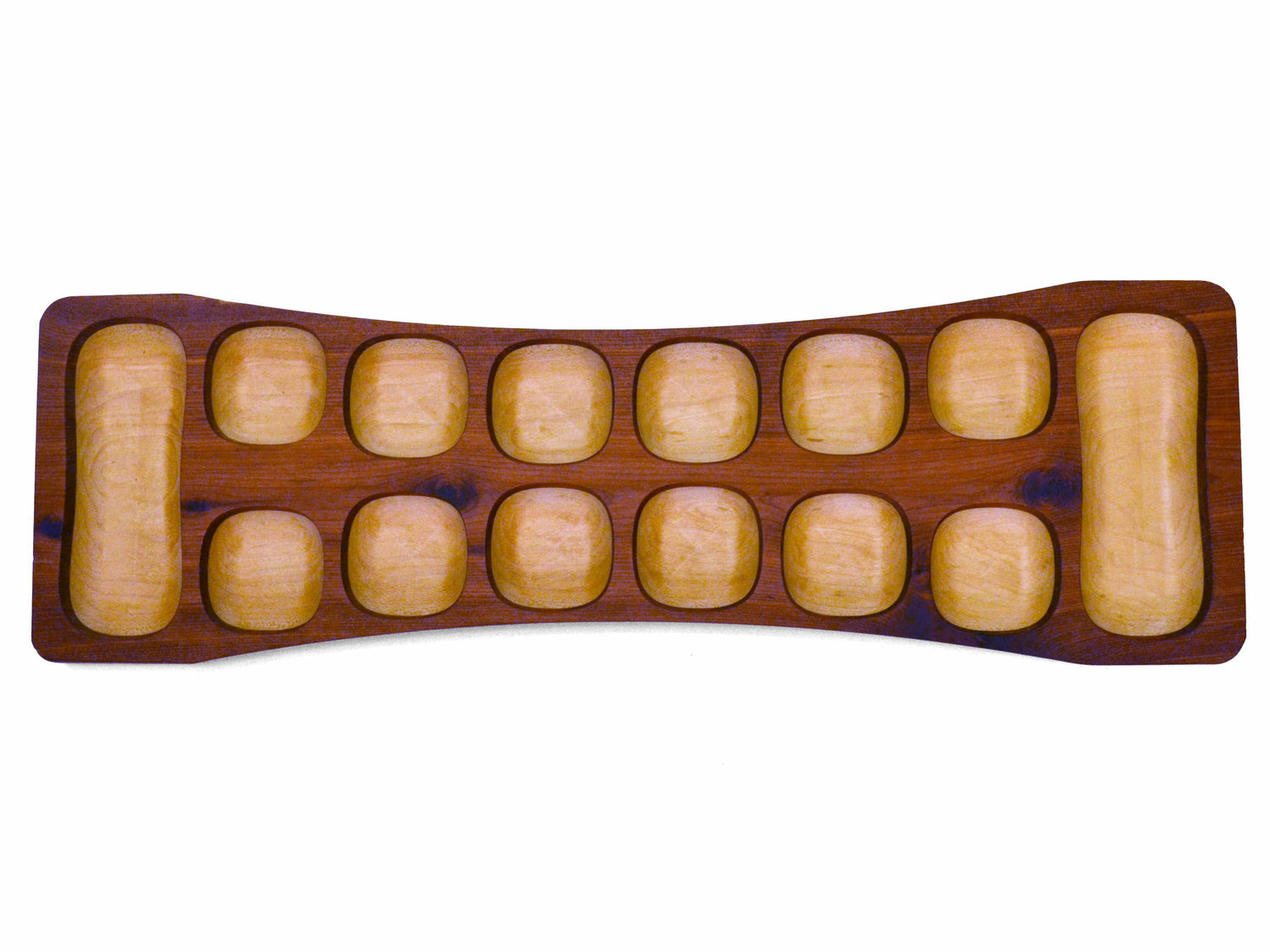 colorful natural wood mancala game board
