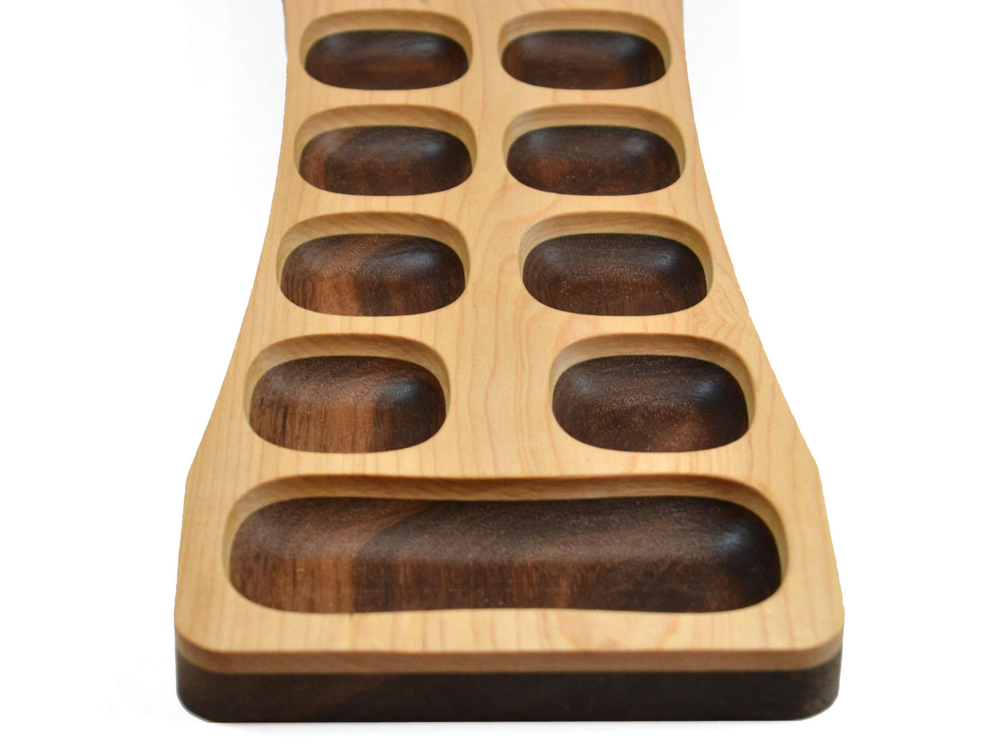 mancala board pockets with layered wood design