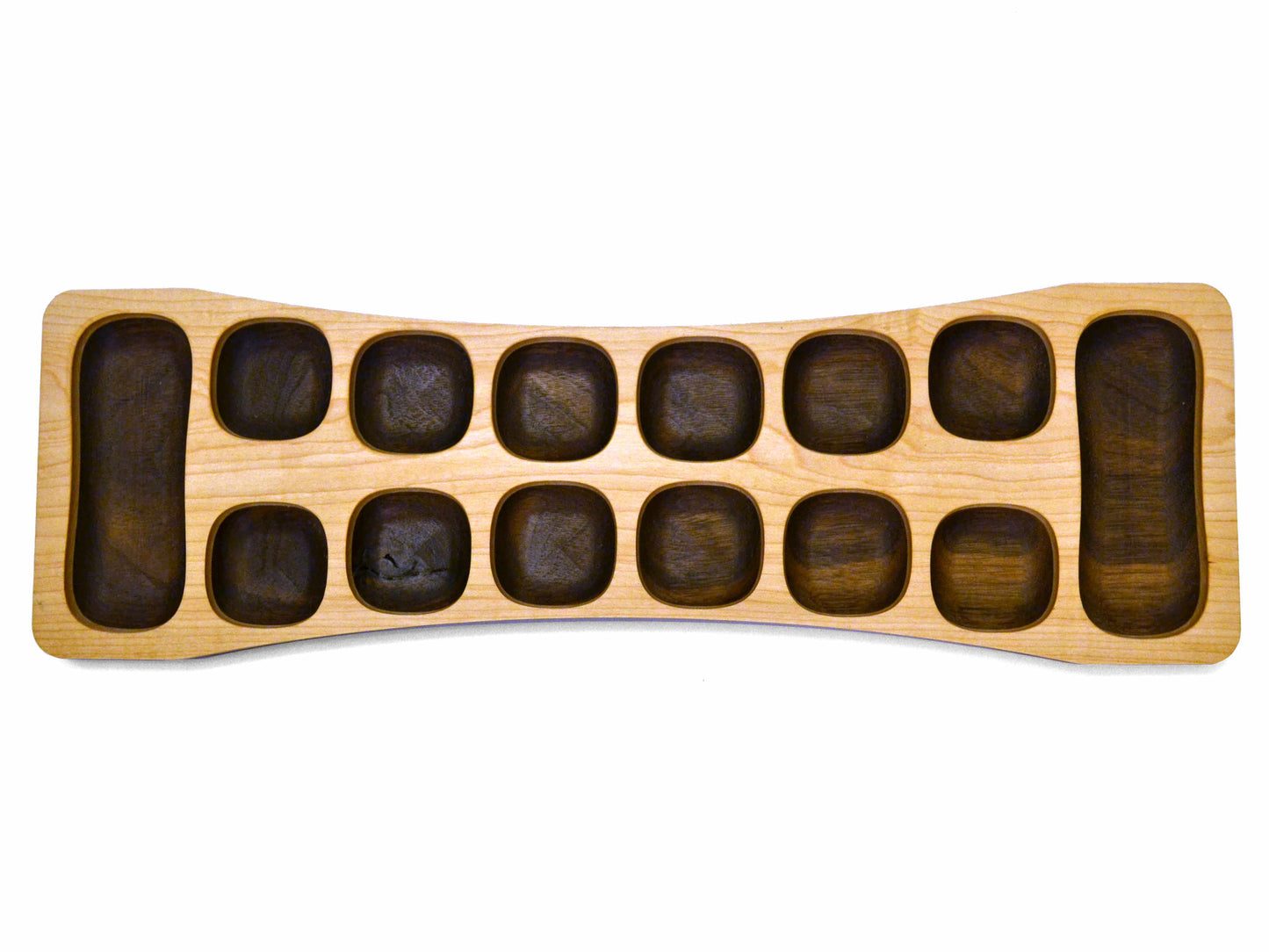 dark walnut mancala board with maple top