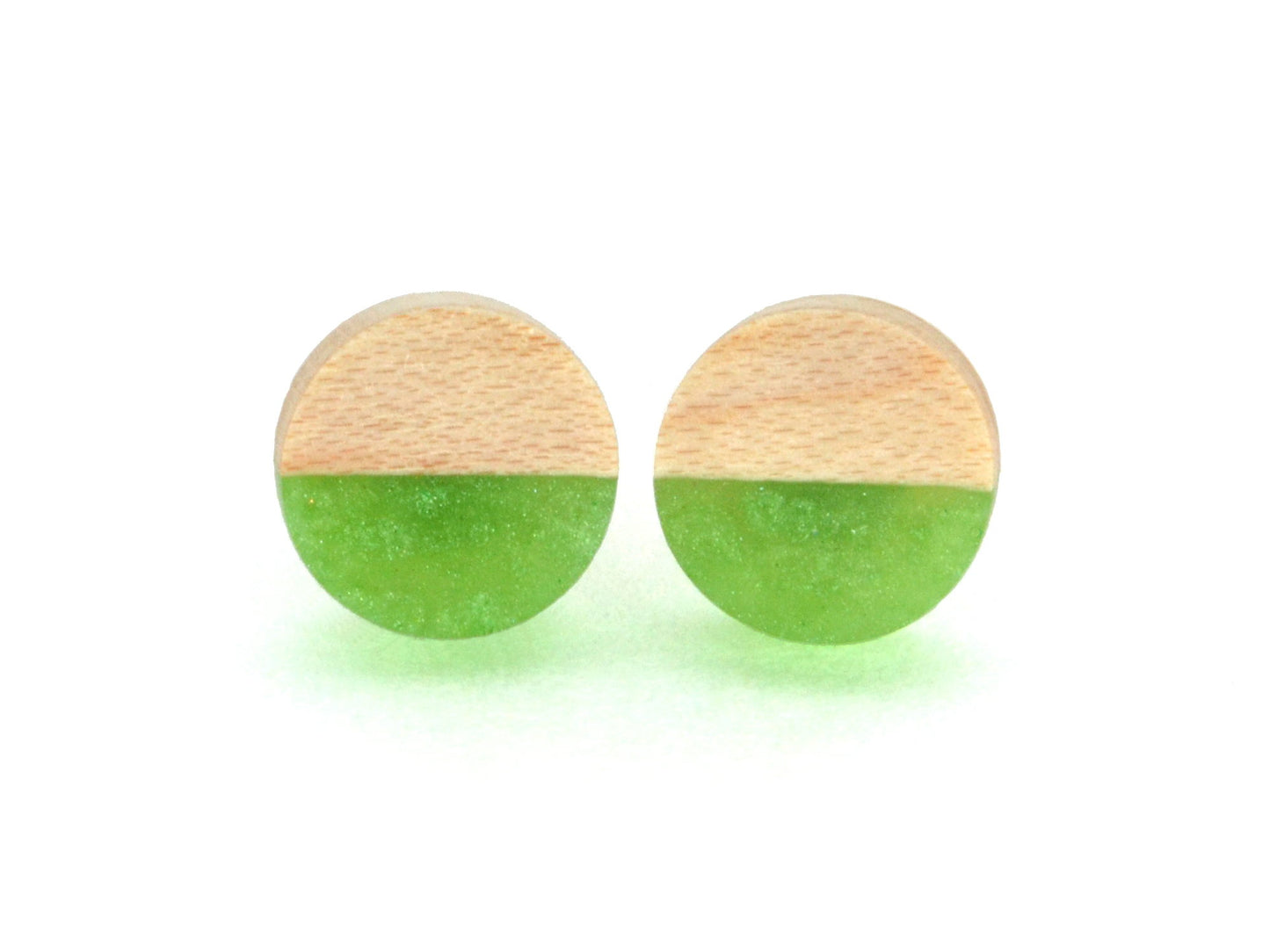 maple stud earrings with kiwi green epoxy