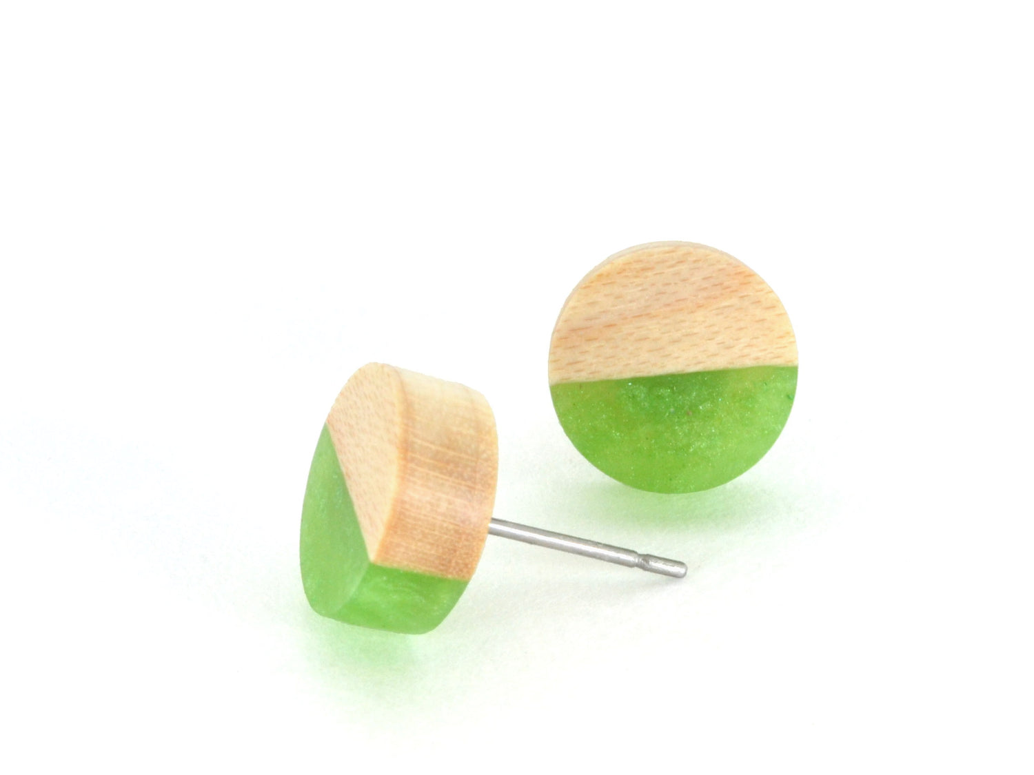 kiwi green earrings, wooden earring stud