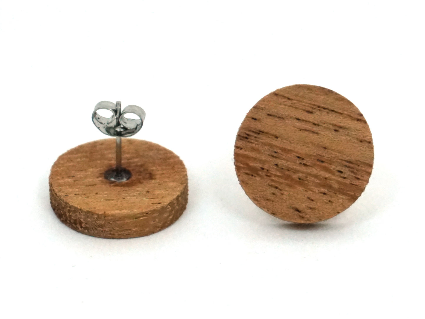 Exotic monkeypod round wood earring studs