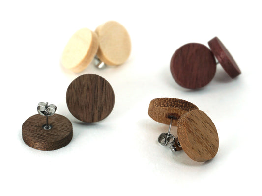 Medium colorful wood stud earrings