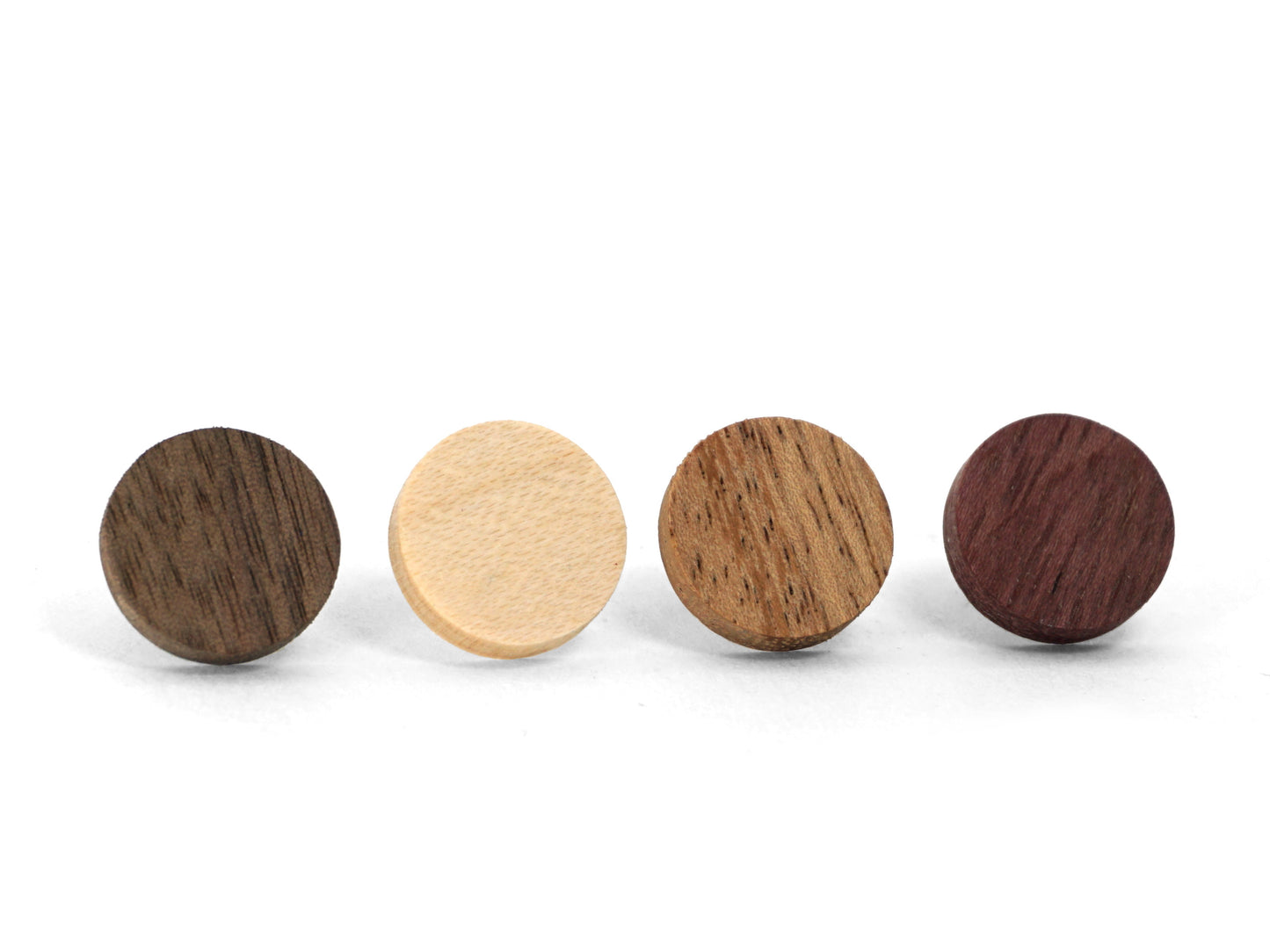 Different colored natural wood round stud earrings