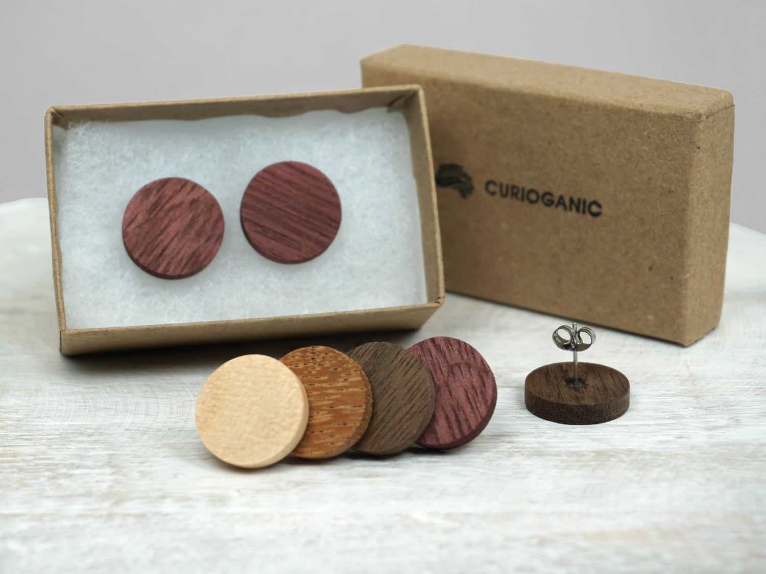 Natural wood stud earrings gift