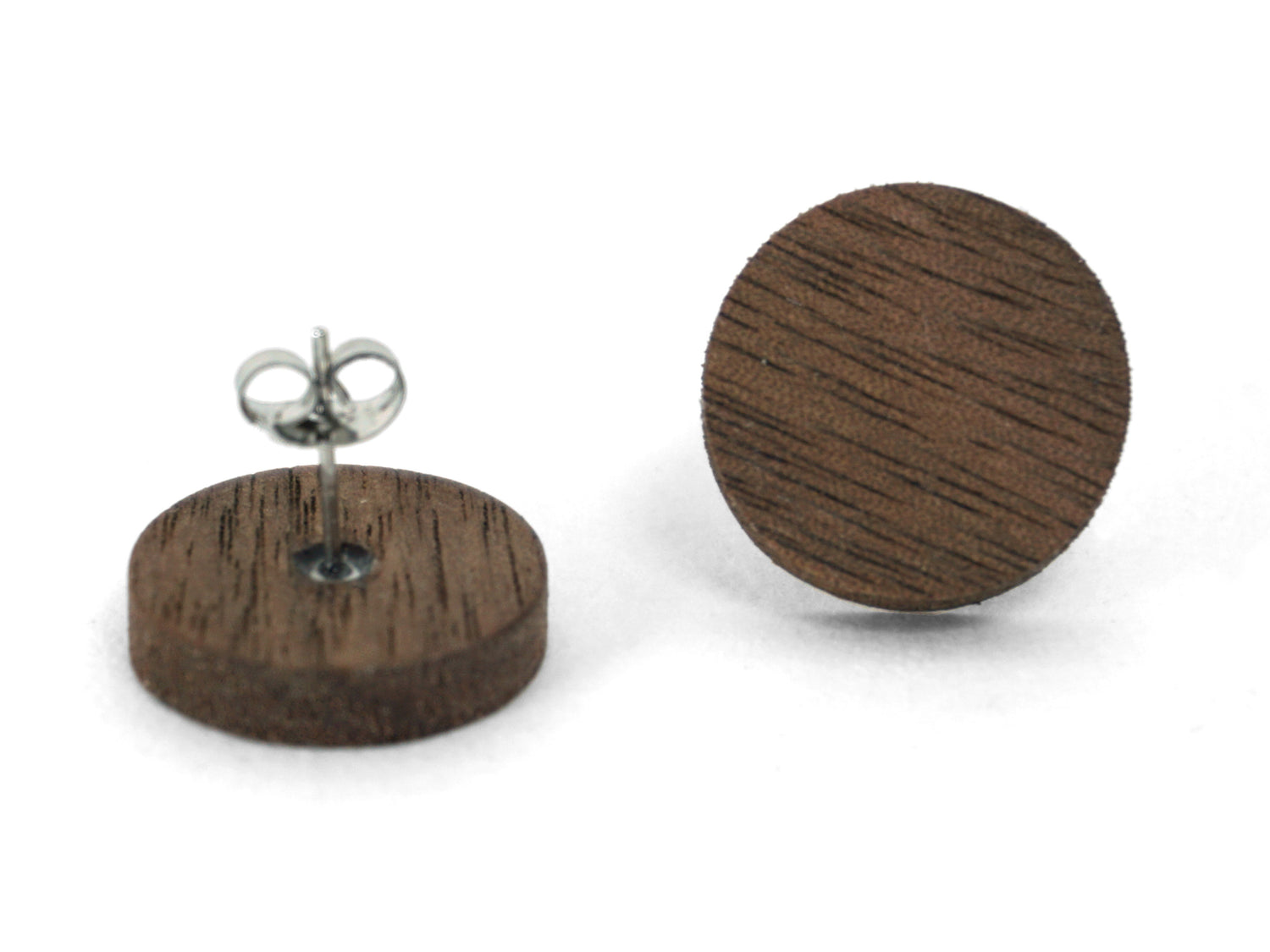 Dark black walnut wood round stud earrings