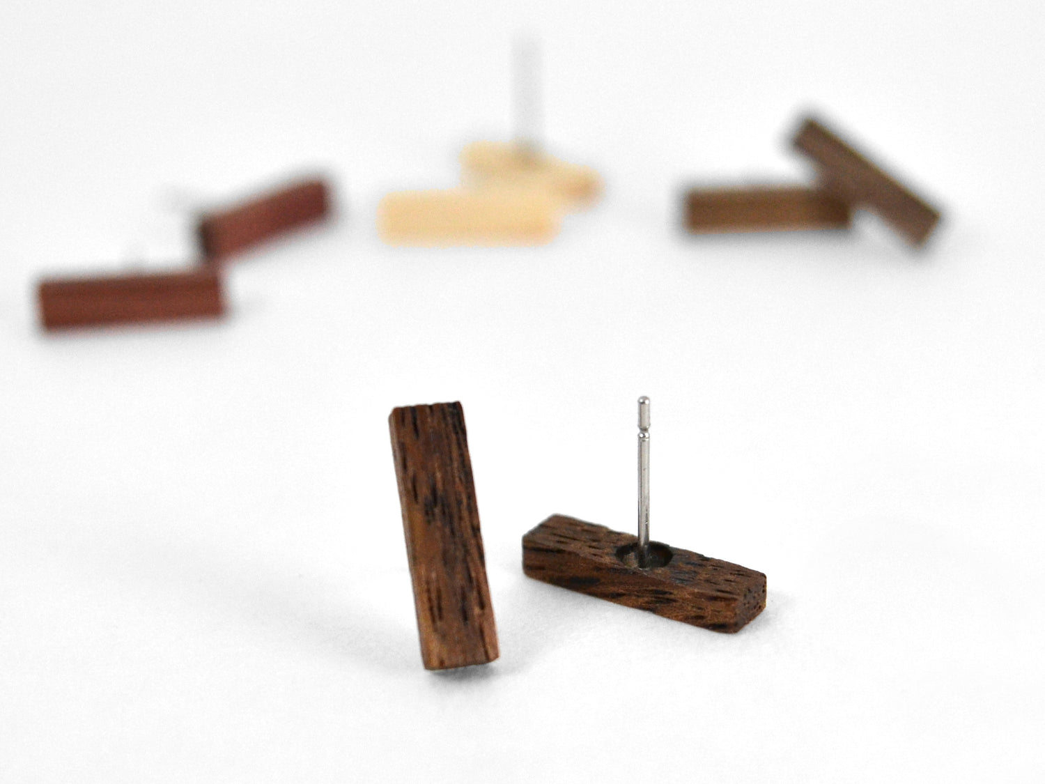 exotic monkeypod wood bar earring studs, other wood types available