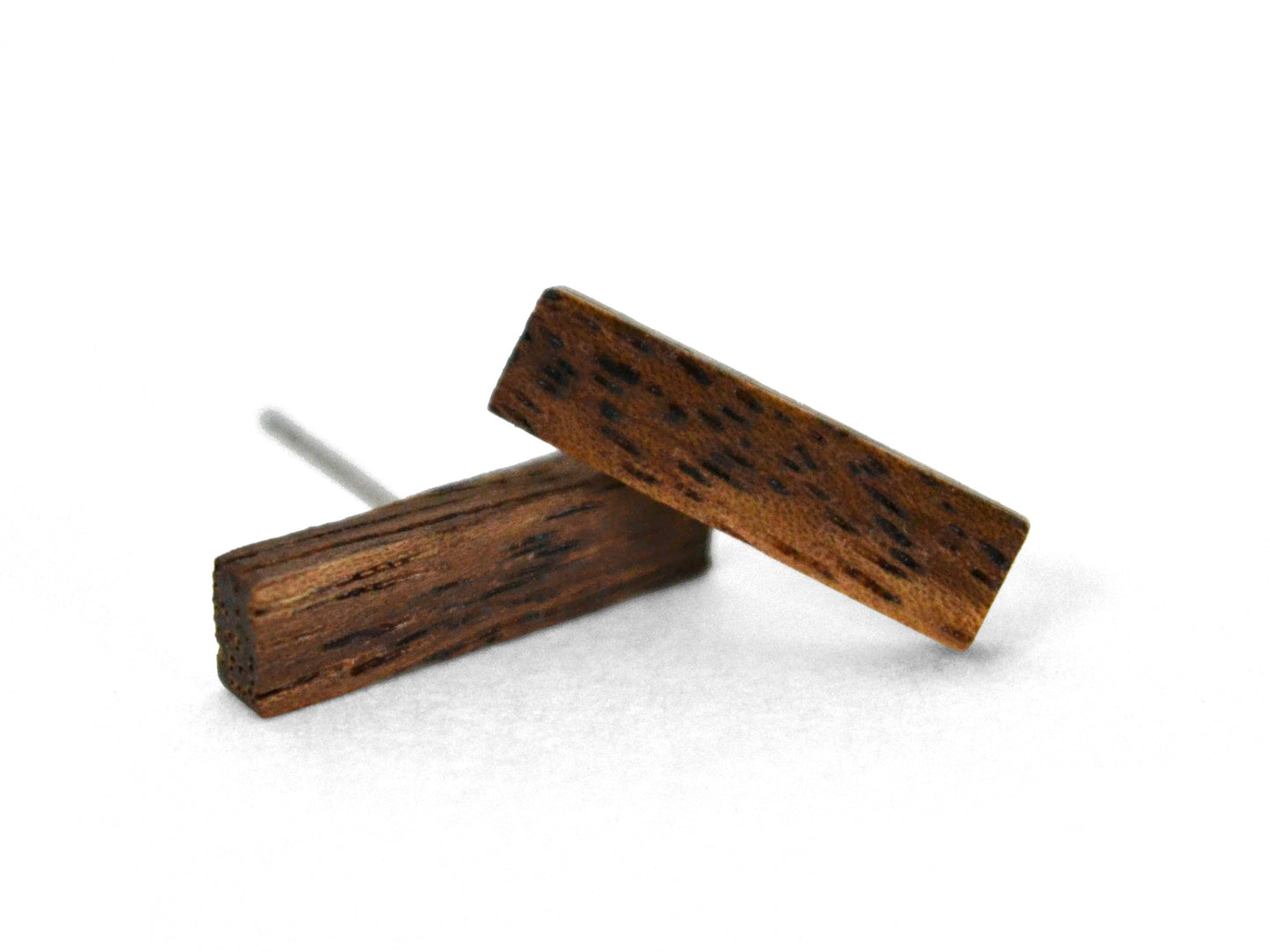 dark monkeypod wood earrings, bar stud earrings