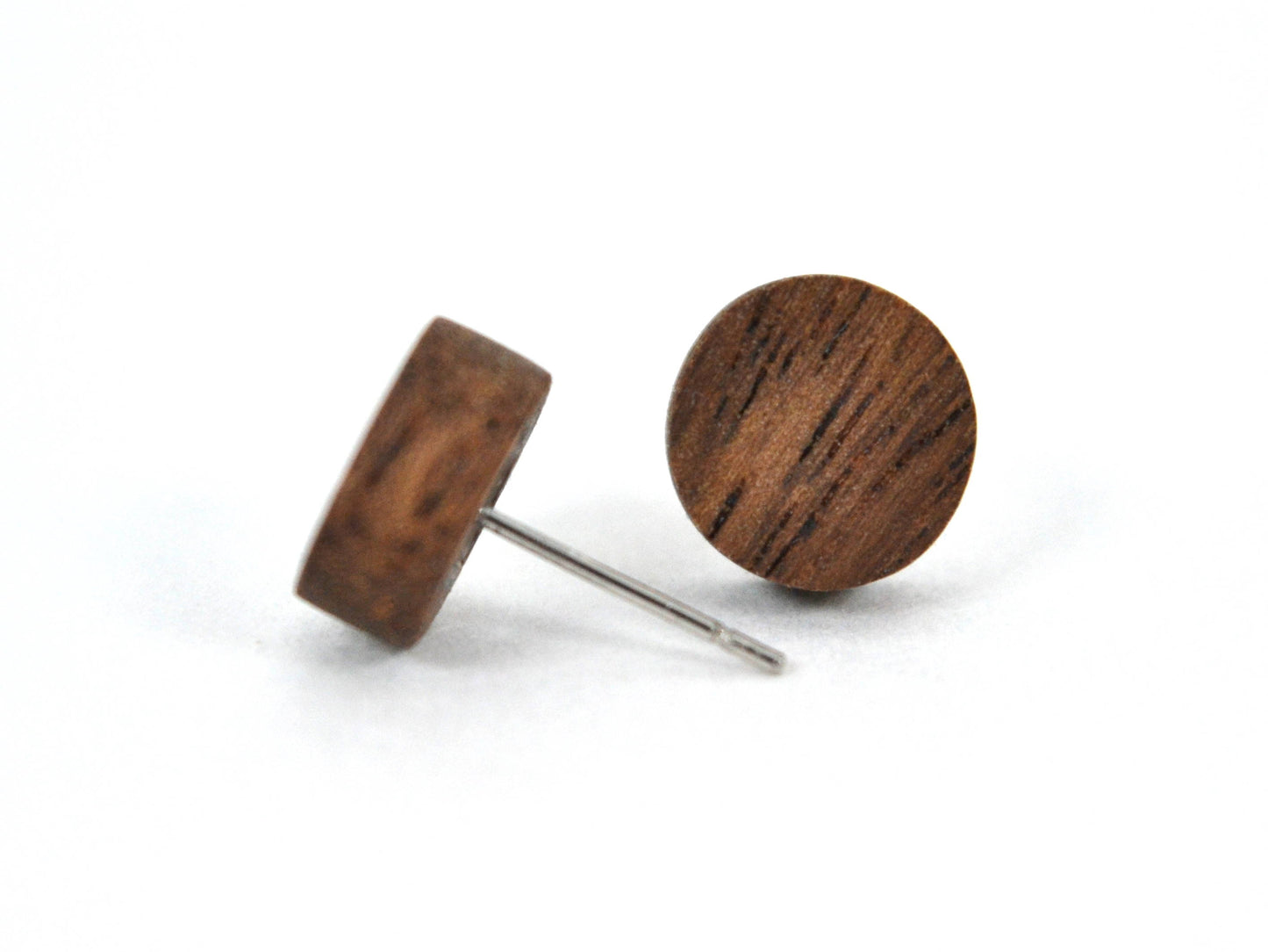 monkeypod wood earring studs, pair of earrings