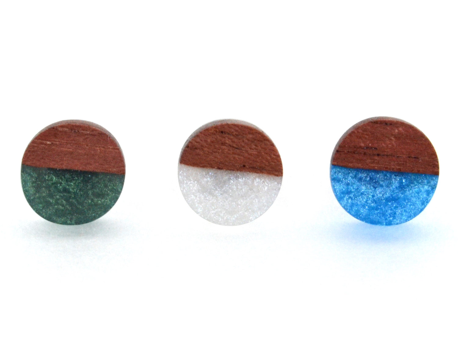 assorted exotic purpleheart wooden earring studs with colorful epoxy resin accents