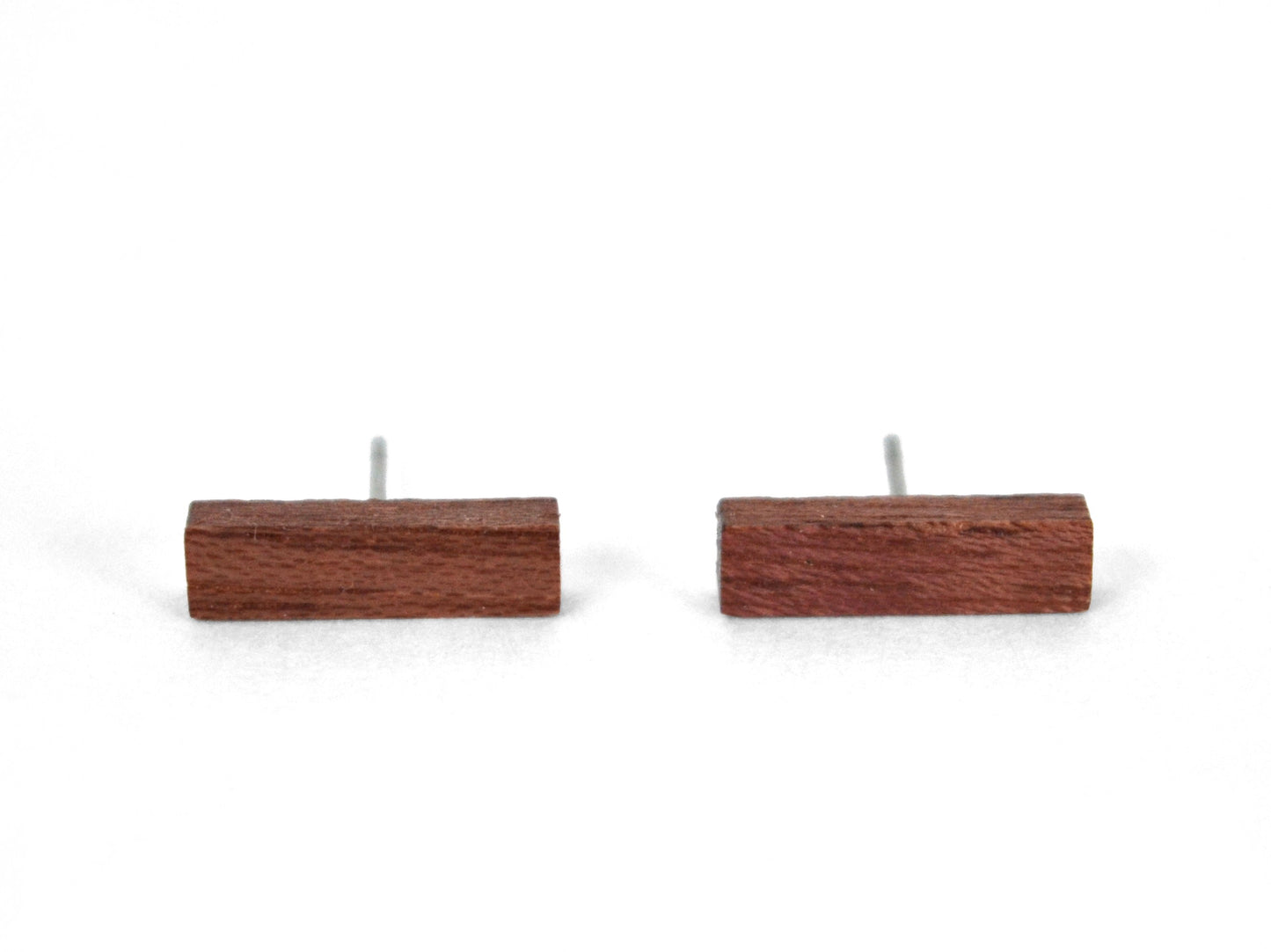 purpleheart stud earrings, pair of bar earrings