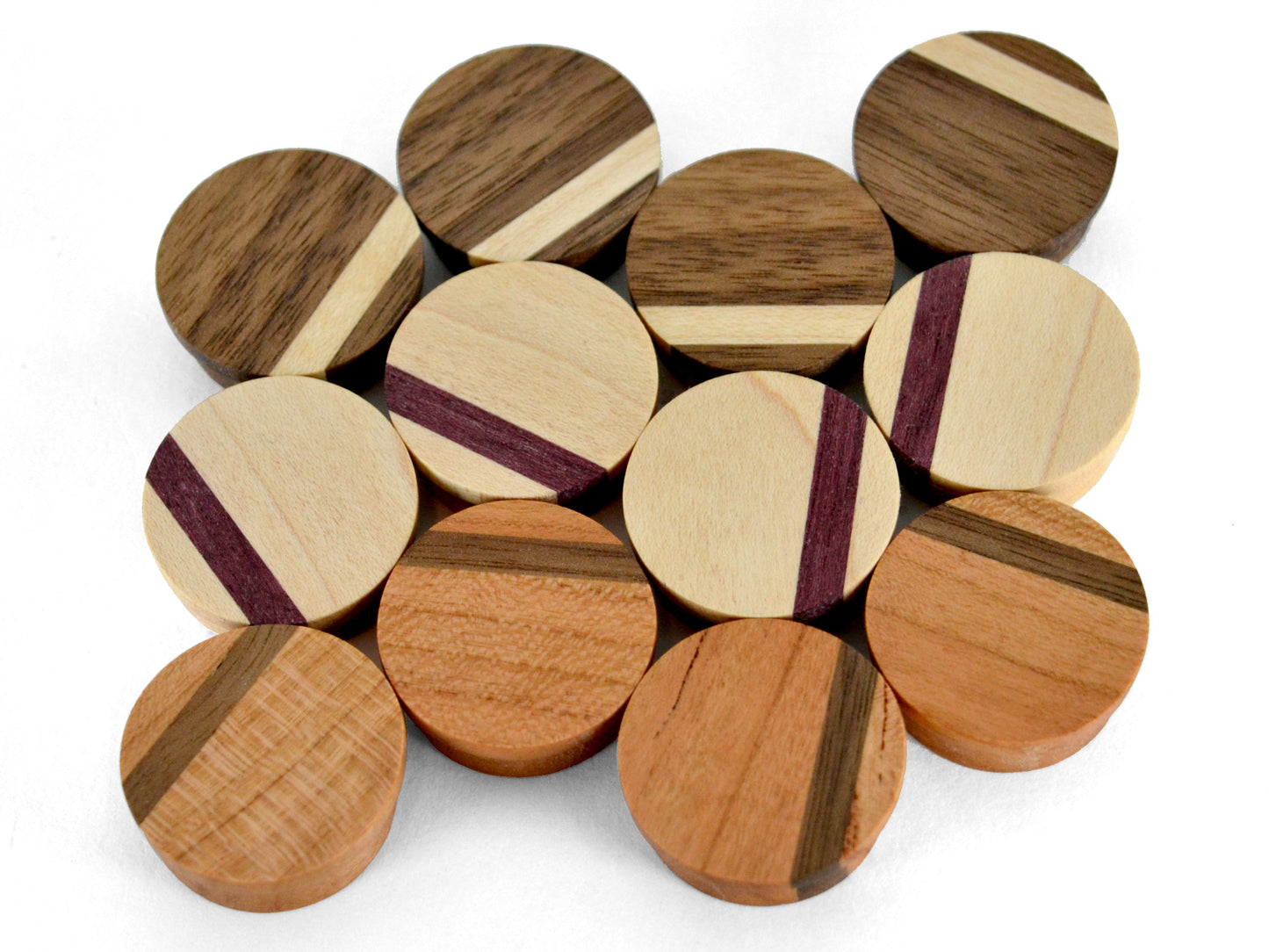 colorful natural wooden magnets with round striped design