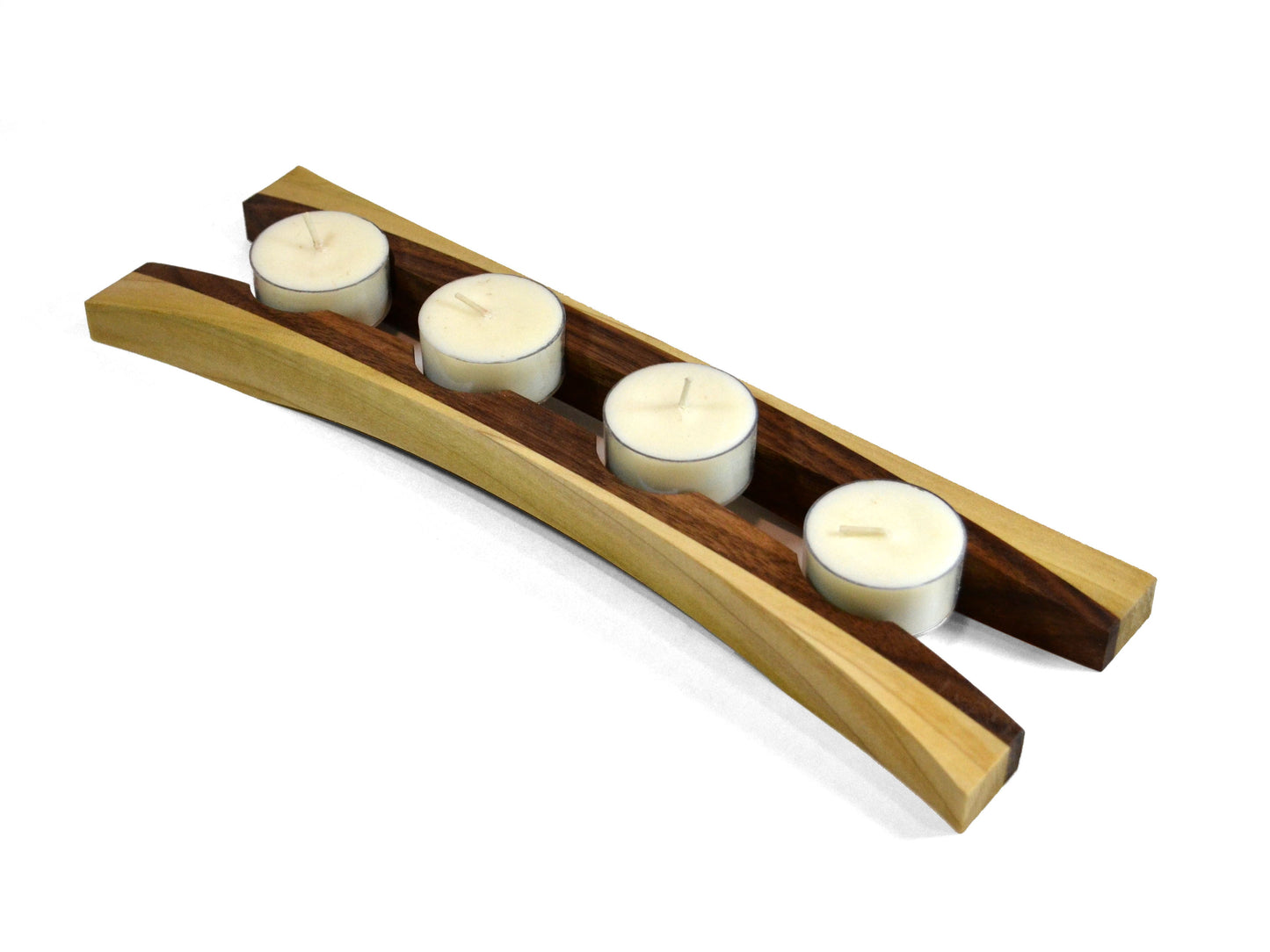soy tealight candles in modern wooden holder