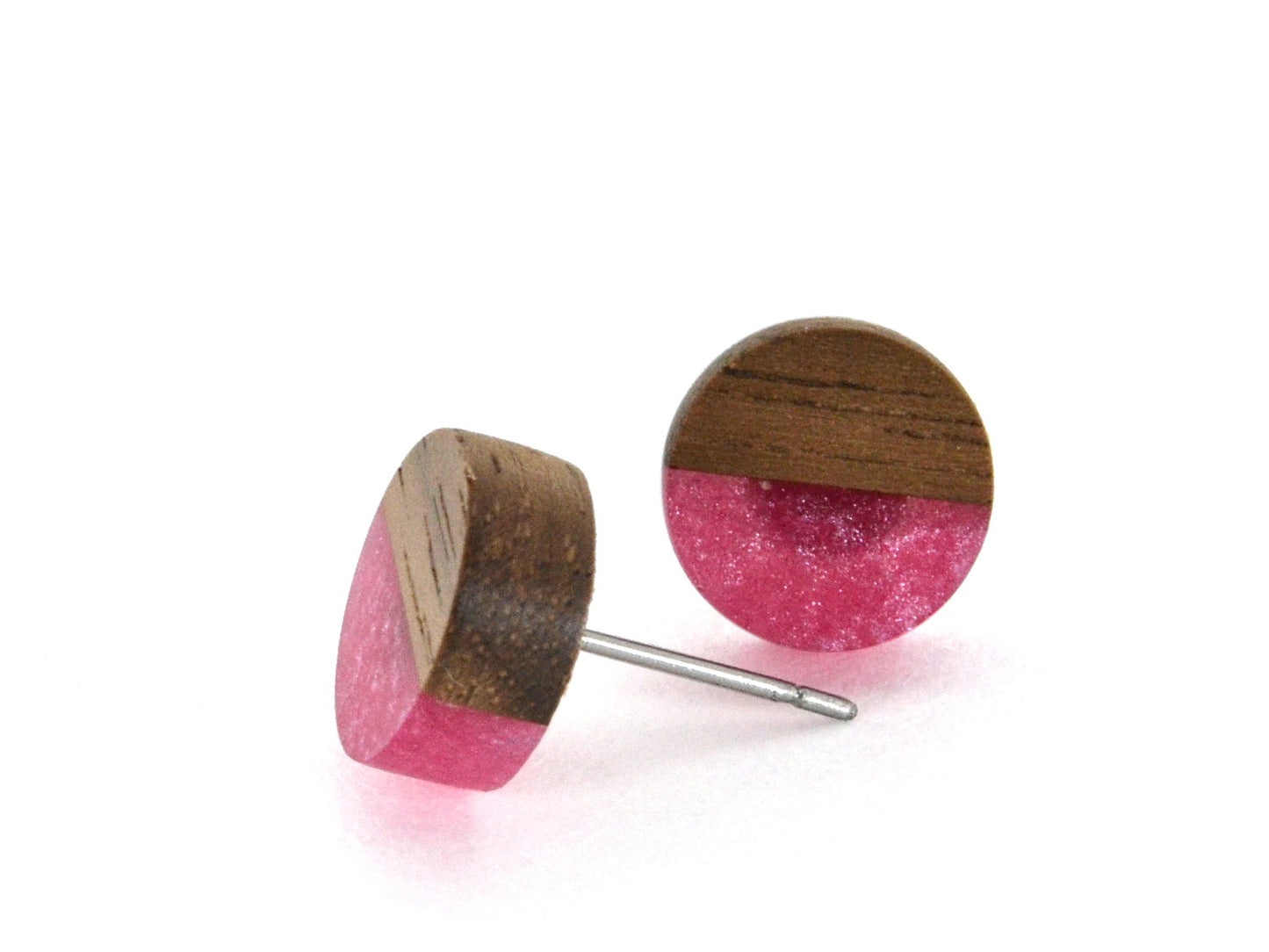 rose pink with dark walnut earring studs