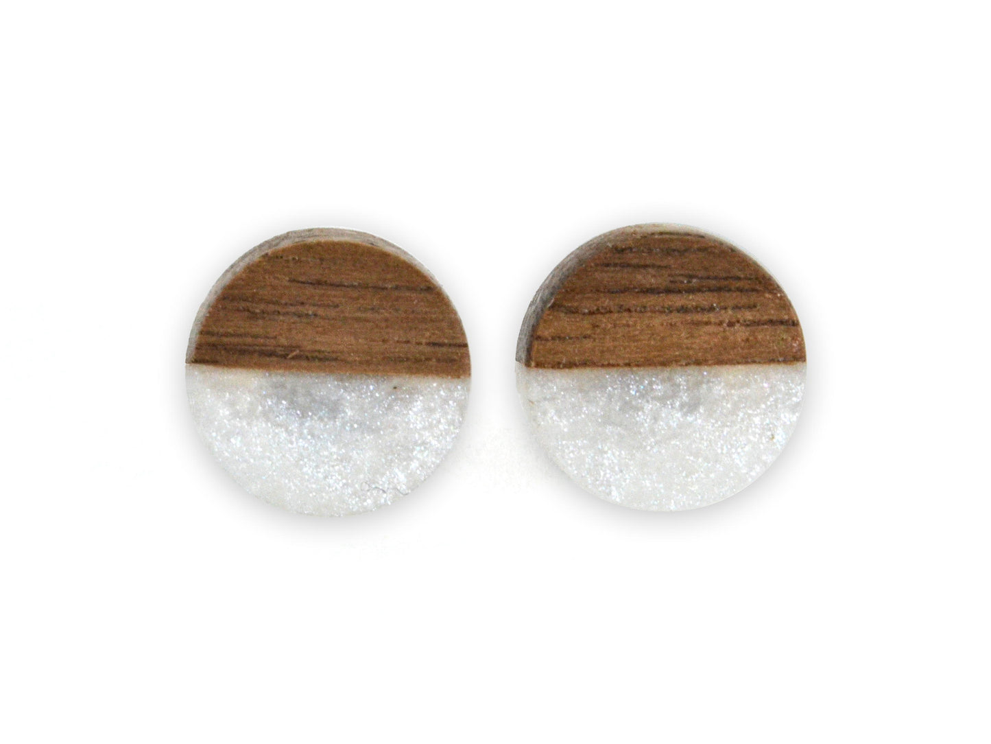 snow white and dark walnut wooden stud earring pair, comes with gift box