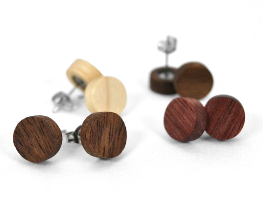 round wooden stud earrings